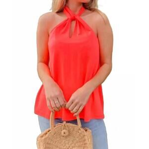 NEW AMOLI women's twist-front halter top in pink